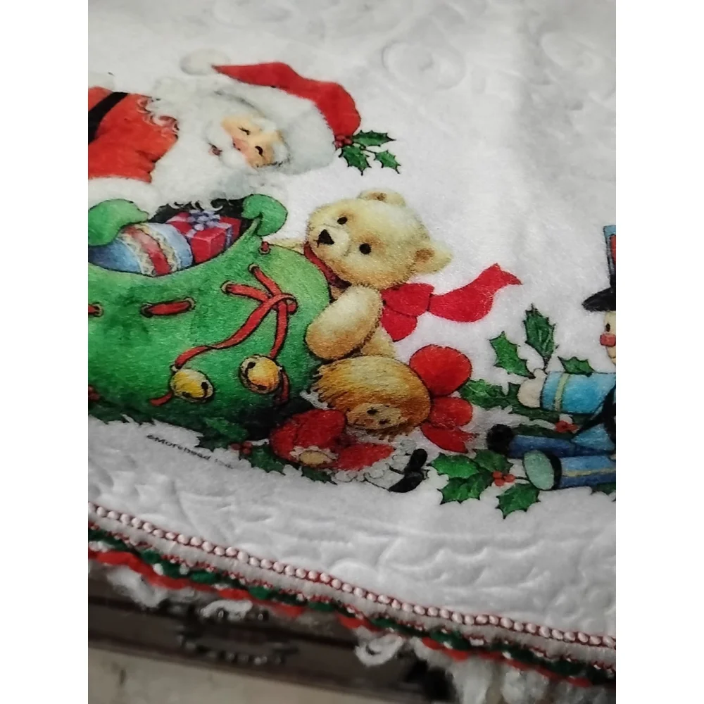Vintage Santa's Best Felt Ruffled Christmas Tree Skirt Santa Snowman Animals